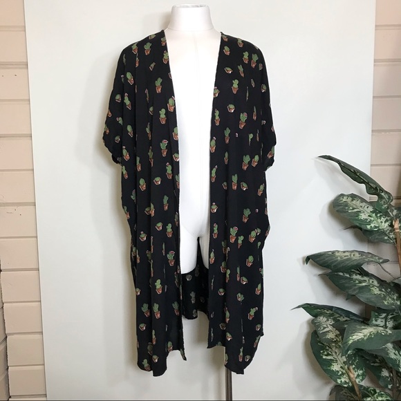 BLUE RAIN Cactus Plant Print Open Front Kimono - Picture 3 of 8